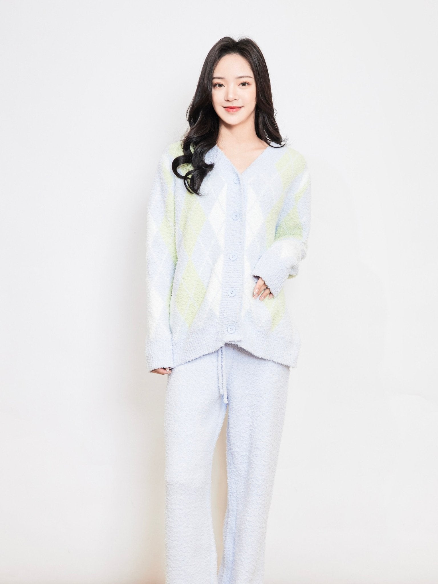 雲朵睡衣 - 藍色菱格紋 - Sugar8